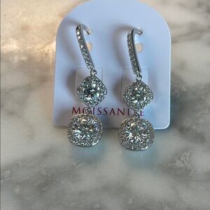 Moissanite 925 Sterling Silver Double Sphere Crystal Earrings